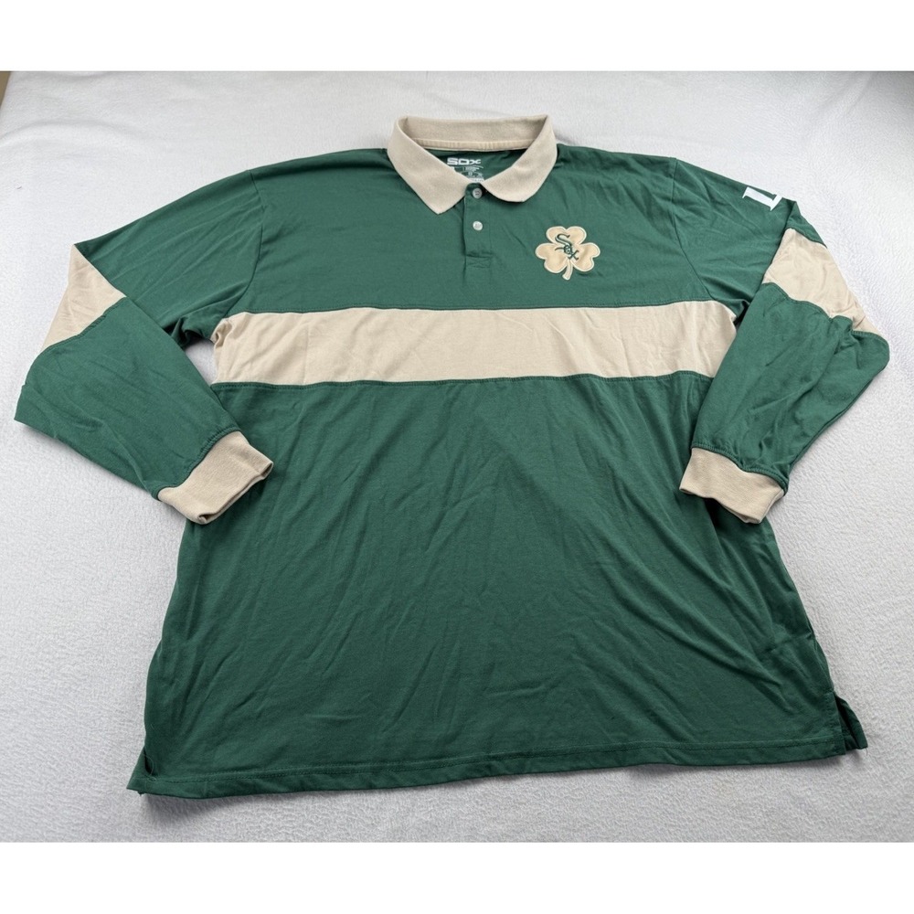 Chicago White Sox Shirt Mens XL Green Beige Rugby Long Sleeve Collared Irish